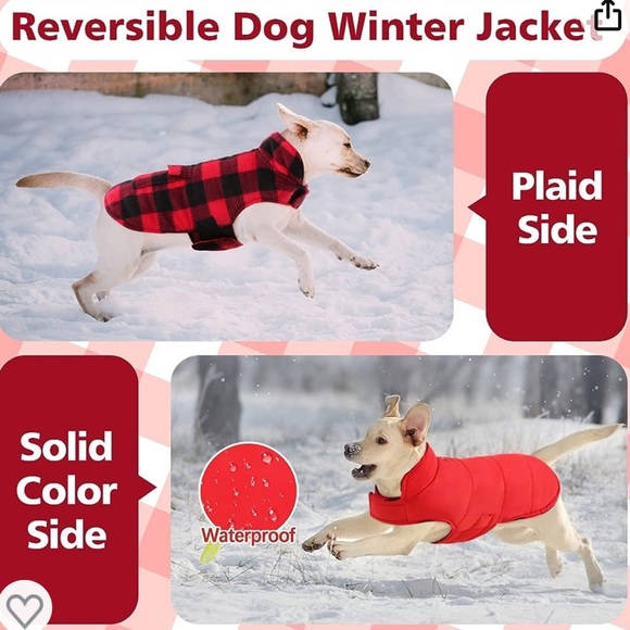 SCENEREAL Dog Winter Clothes Reversible Jacket Coat Plaid Vest -Large - Picture 4 of 14